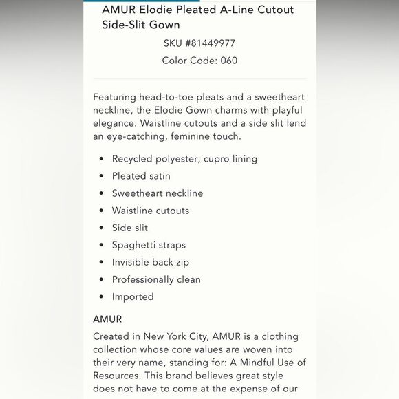 AMUR Elodie Pleated A-Line Cutout
Side-Slit Gown/ size 2 - Picture 10 of 11